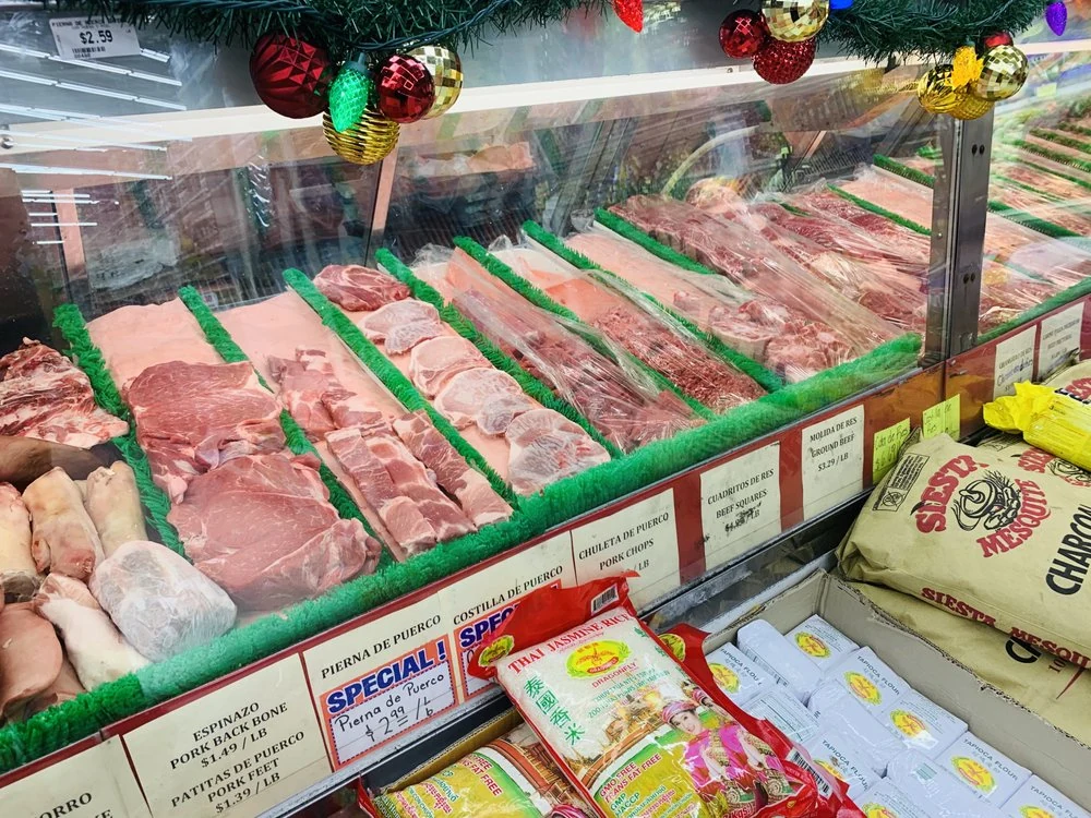 Fresh meat displayed at the Daly City Market butcher counter
